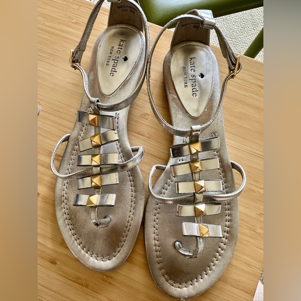 Kate Spade Gold and Silver Multi Bow Flat Sandals Size 8M
